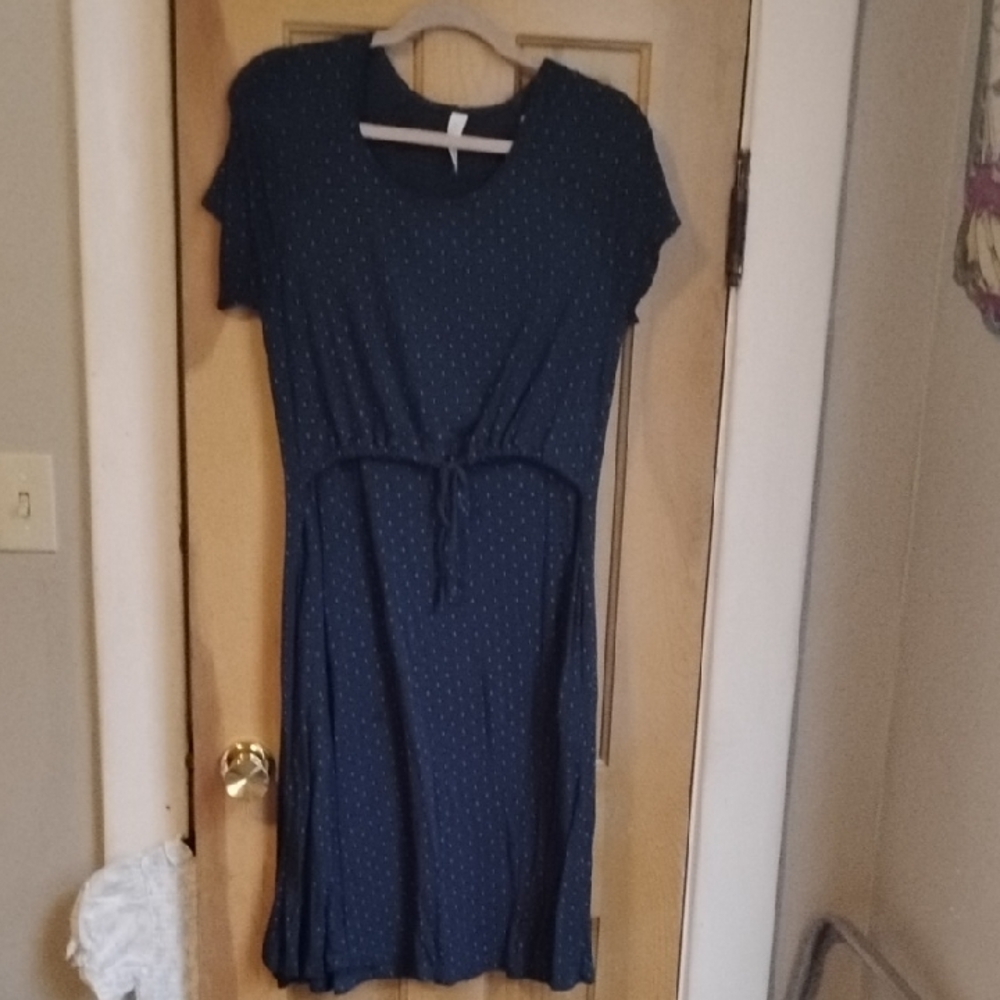 Latched Mama Dark Teal Short-Sleeve Tie-Waist Midi Dress With Dot Print, XL